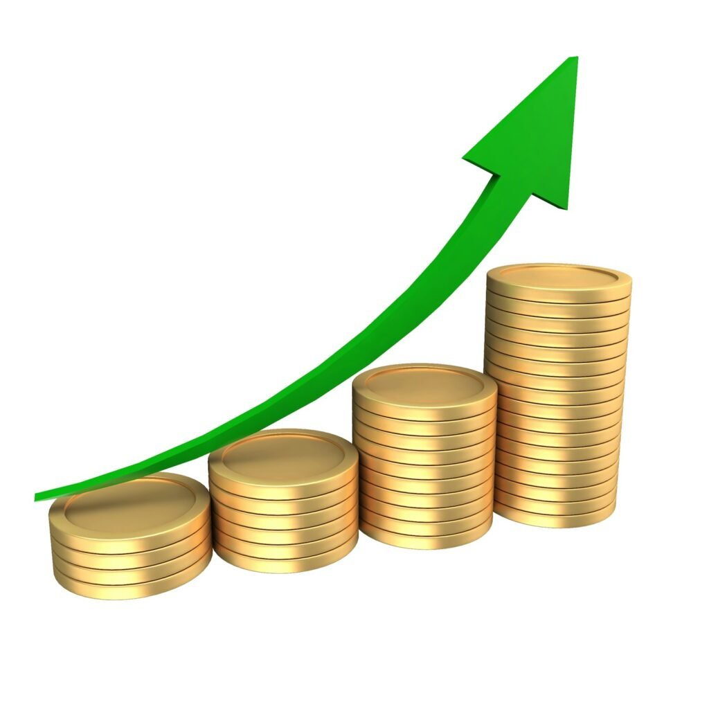 Growing stack of coins with an upward arrow representing software cost growth
