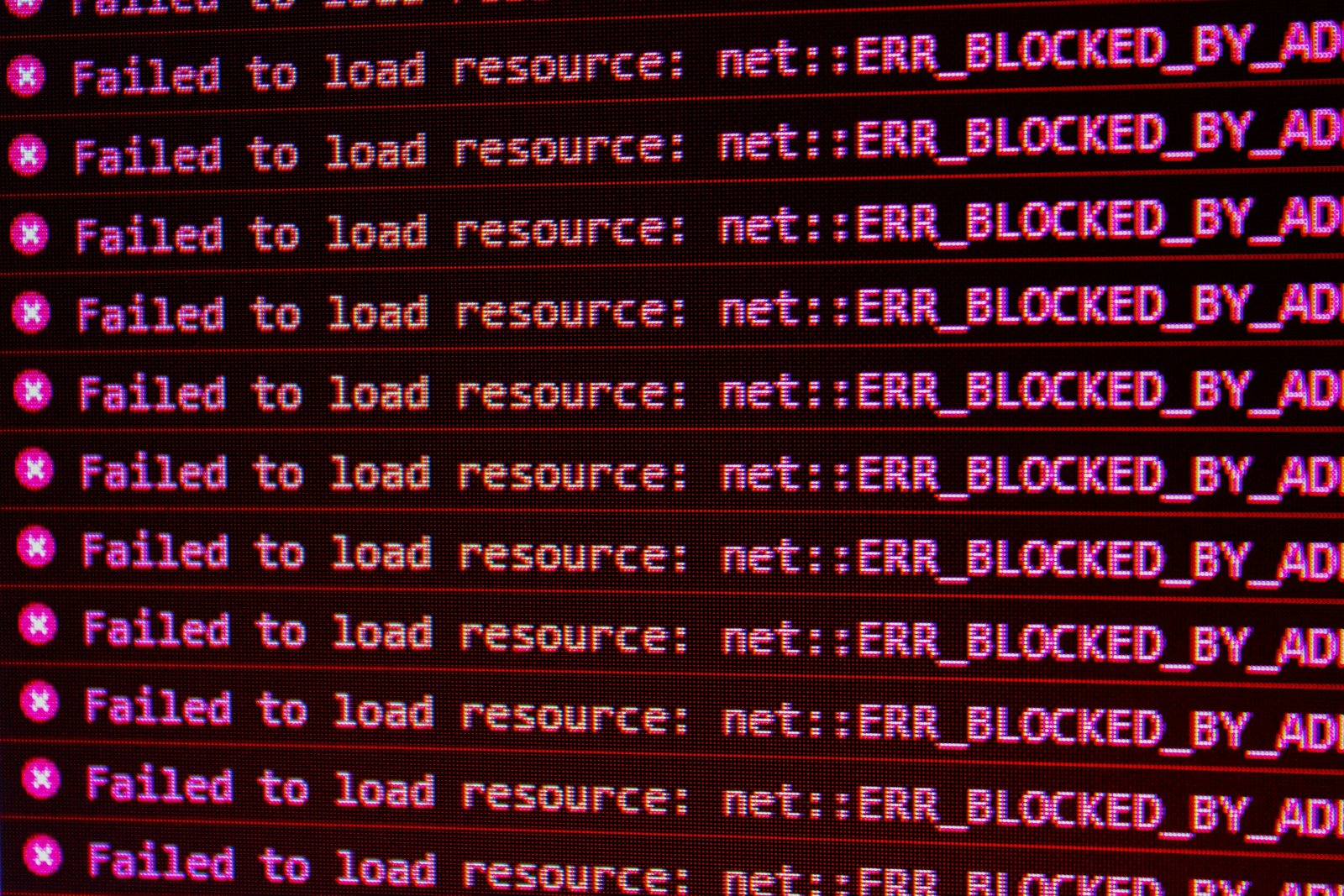 Error messages on a computer screen