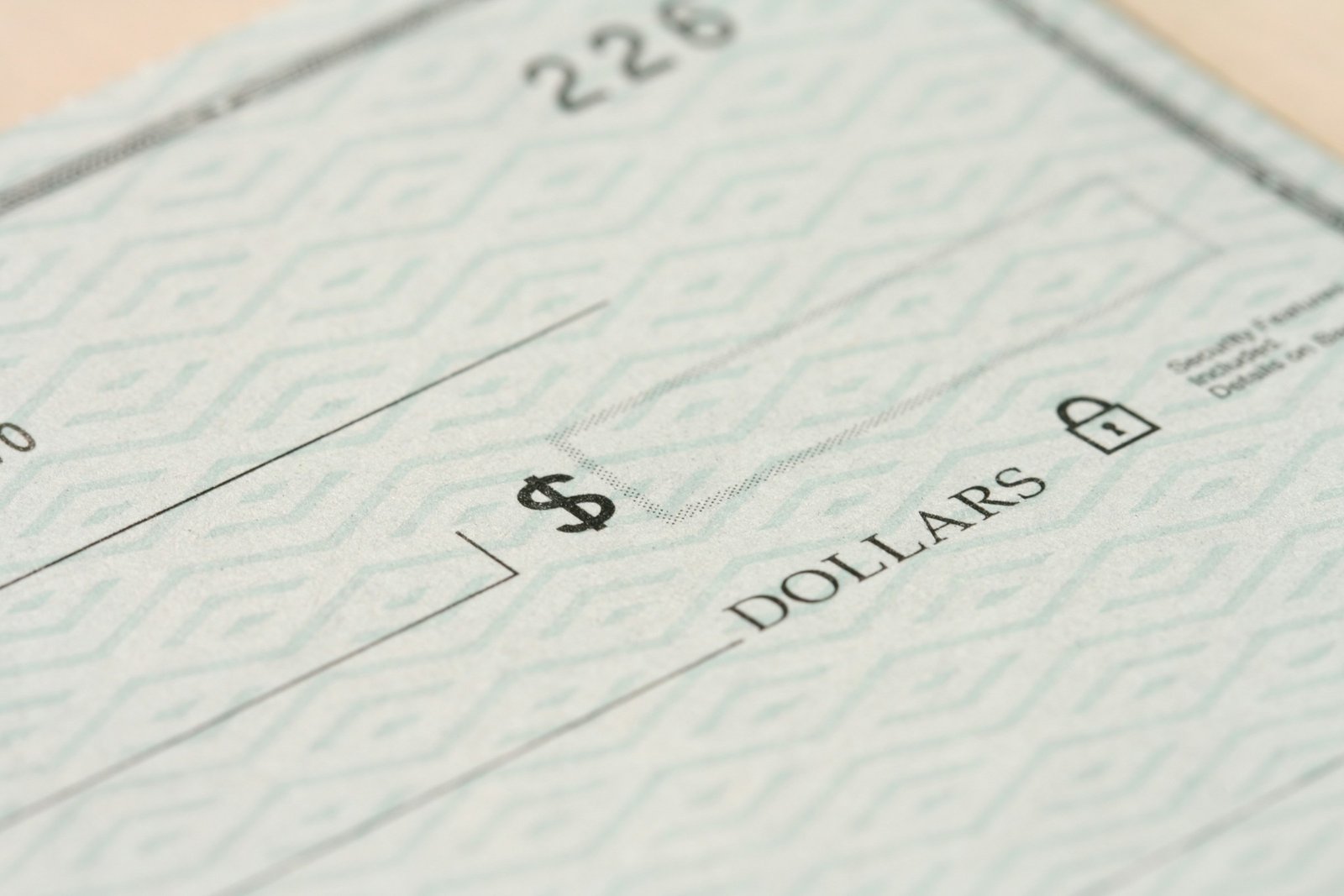 Close-up of a check with the dollar amount field visible